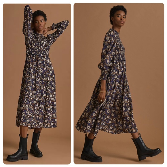 Anthropologie Moon River Floral Maxi Dress - Blue, White and Brown - Picture 1 of 8